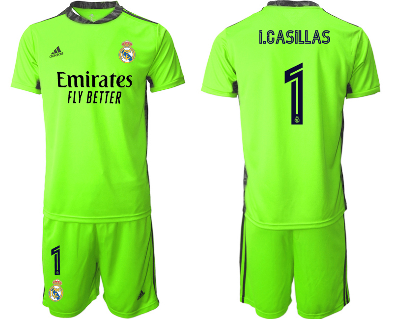 Men 2020-2021 club Real Madrid fluorescent green #1 goalkeeper Soccer Jerseys1